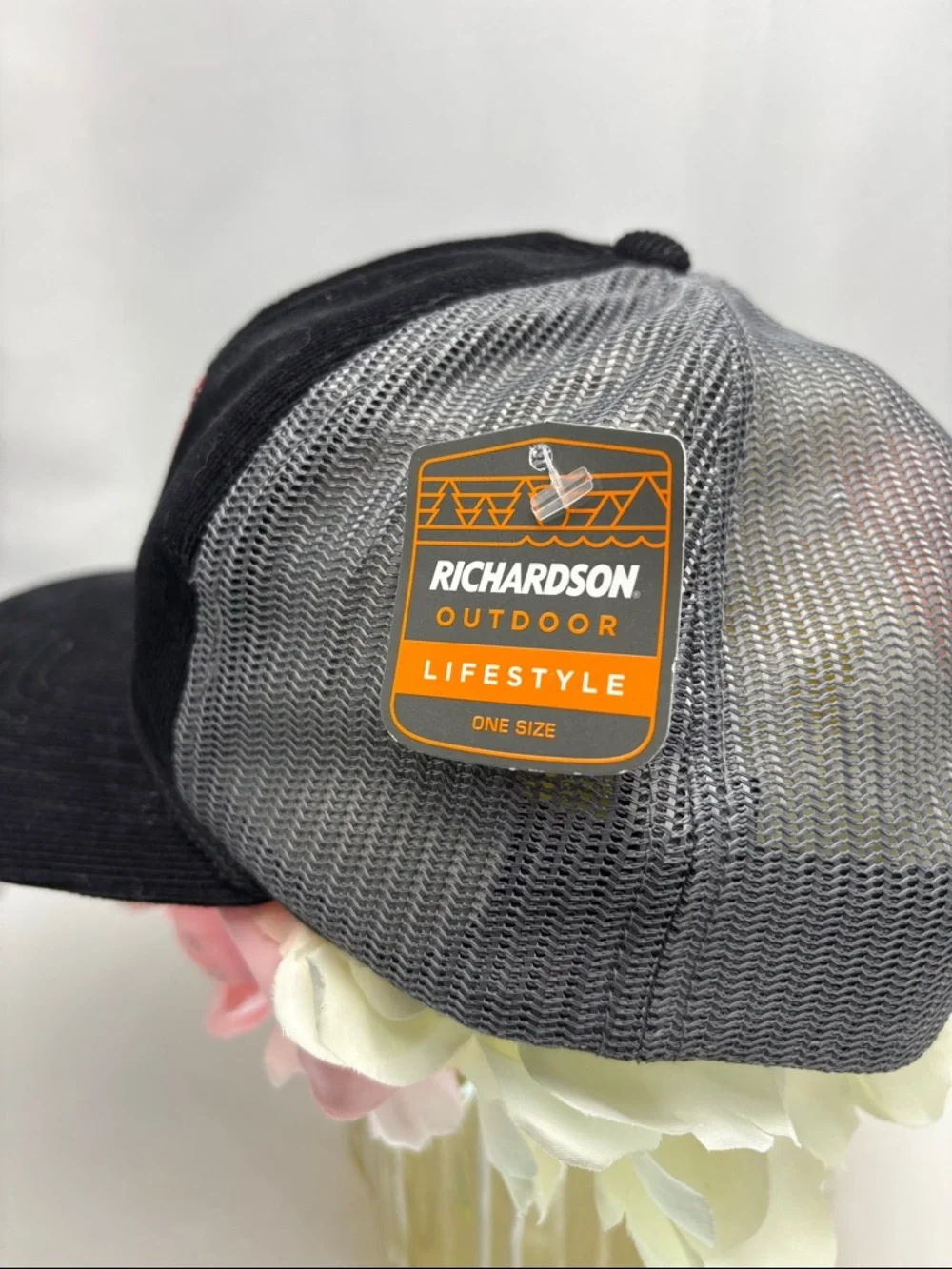 BURN Patch Trucker Hat - Black & Gray Corduroy and Mesh‎